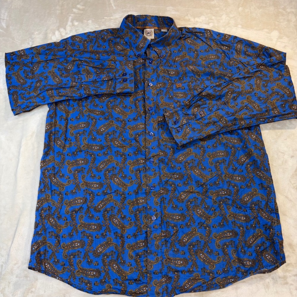Cinch Mens XXL Blue Paisley Long Sleeve Button Down Western Cotton Shirt